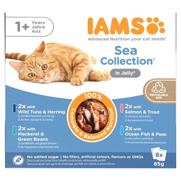 IAMS Advanced Nutrition állateledel macskáknak halas válogatás 8x85 g - 680 g