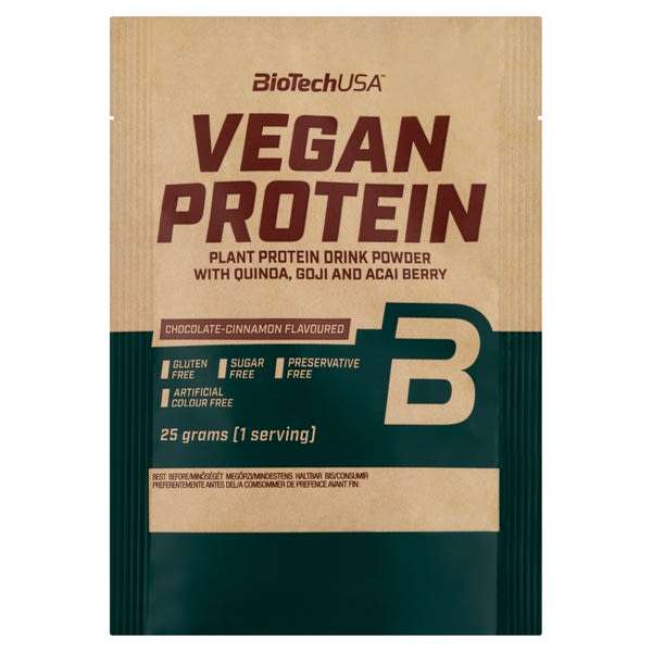 BioTech USA Vegan protein csokoládé-fahéj ízű fehérje italpor - 25 g