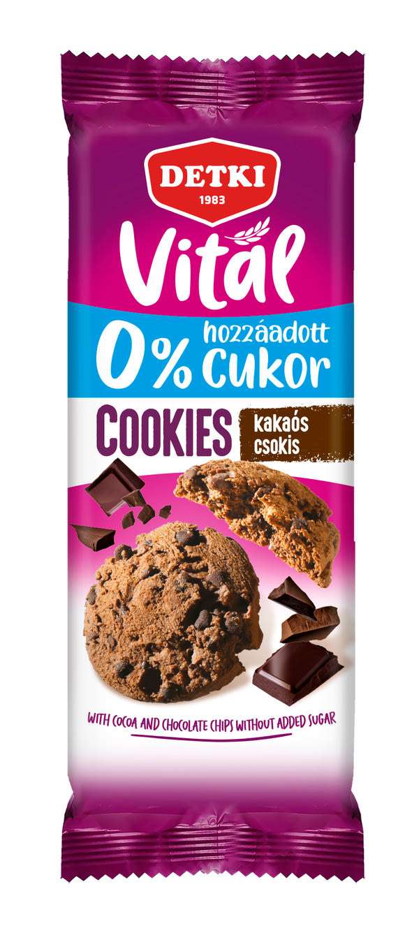 Detki Cookies kakaós omlós keksz csokoládé darabokkal, hozzáadott cukor nélkül - 130 g
