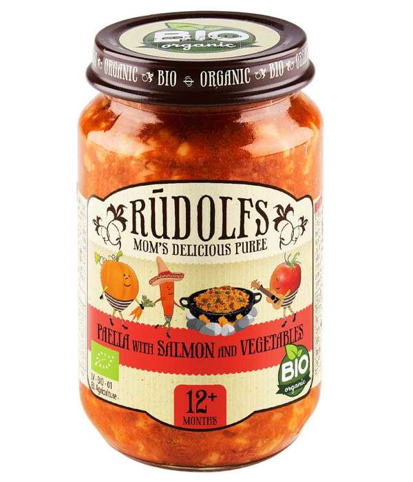 Rudolfs Bio bébiétel paella lazaccal és zöldségekkel 12 hónapos kortól - 190 g