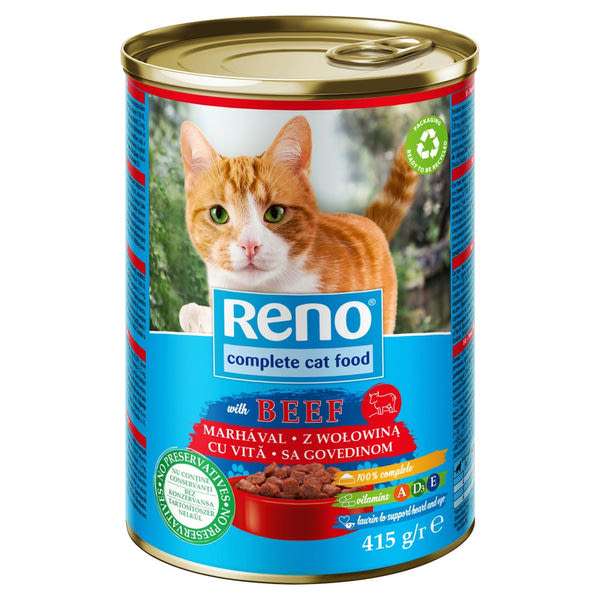 Reno nedves macskaeledel, macskatáp felnőtt macskáknak marhával konzerv - 415 g