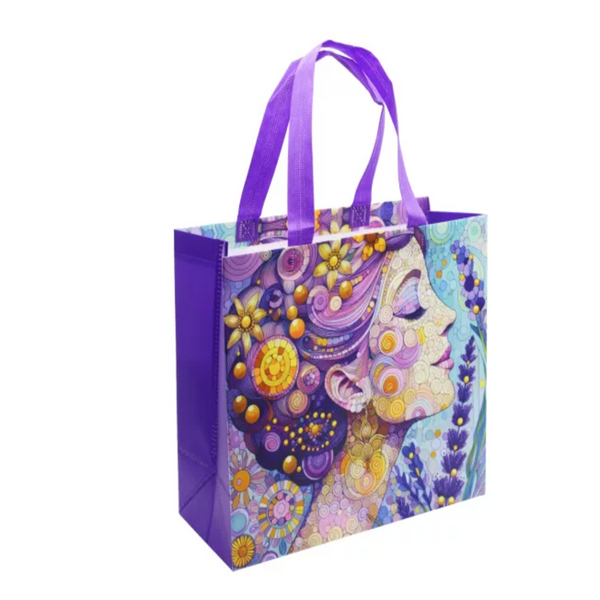 Bevásárlótáska lila színben női alak mintával 35x30 cm - 1 db
