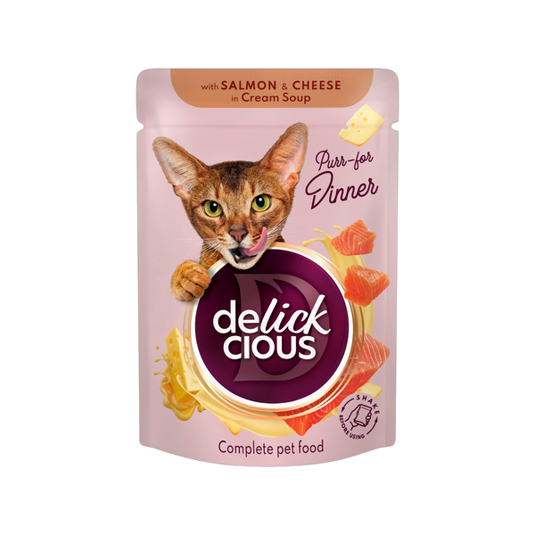 Delickcious krémleves macskáknak lazaccal és sajttal - 85 g