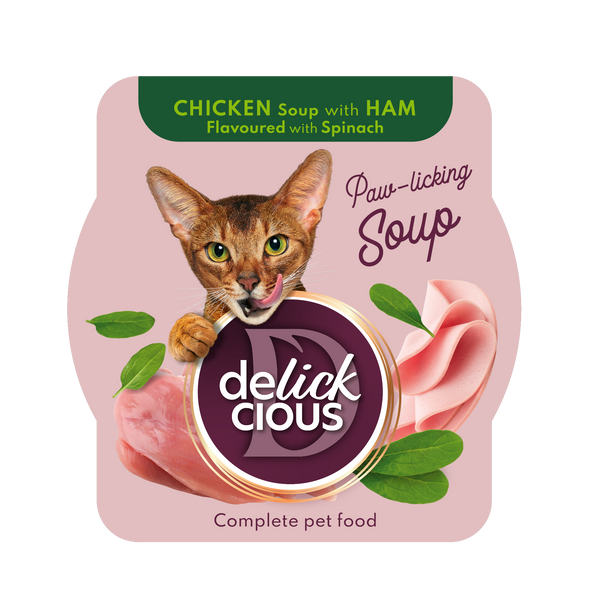 Delickcious csirkeleves macskáknak sonkával és spenóttal - 80 g