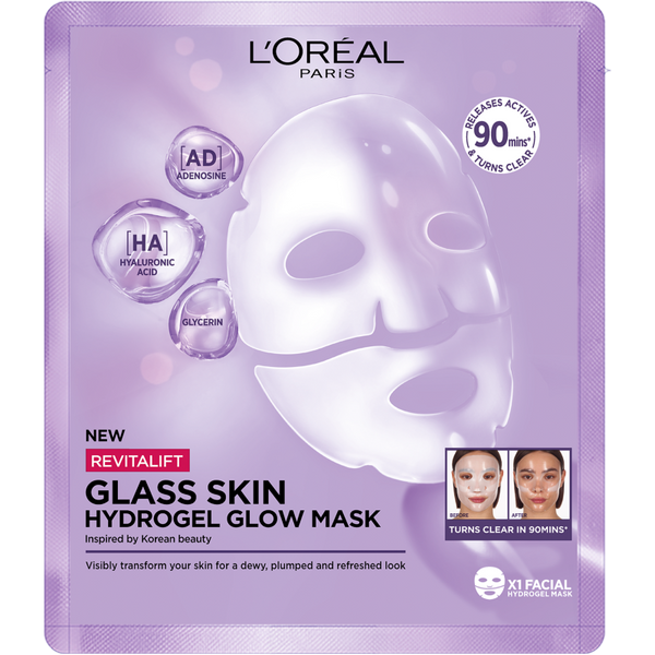 L'Oréal Paris Revitalift Filler Glass Skin hidrogél ragyogást adó arcmaszk - 25 g