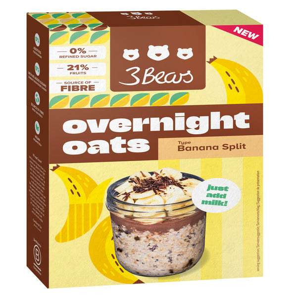 3Bears Overnight Oats zabkása banánnal és kakaóval - 400 g