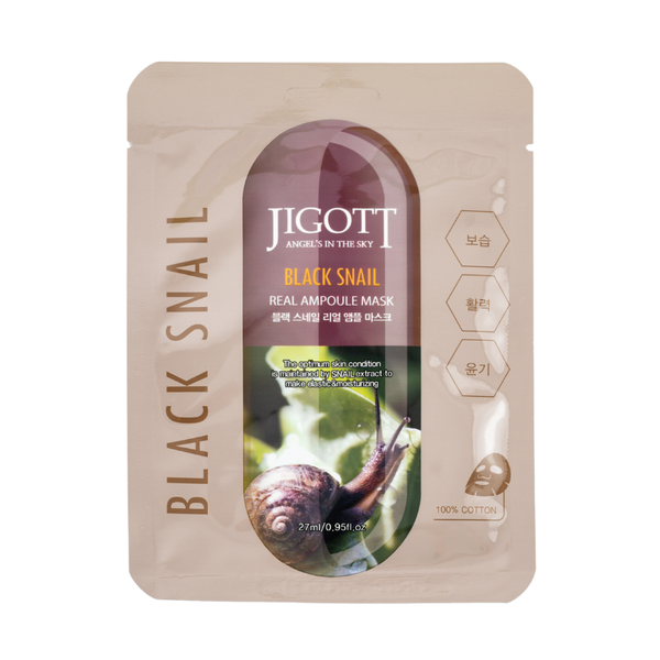 Jigott Real Ampoule öregedésgátló maszk fekete csiga kivonattal - 27 ml