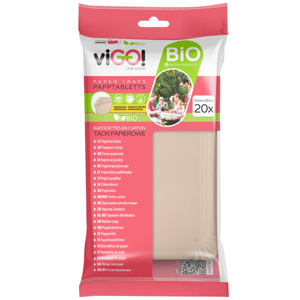 viGO! Bio papír tálca 13x20 cm /barna - 20 db