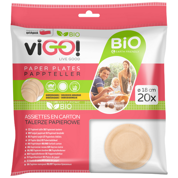 viGO! Bio papír tányér 18 cm /barna - 20 db
