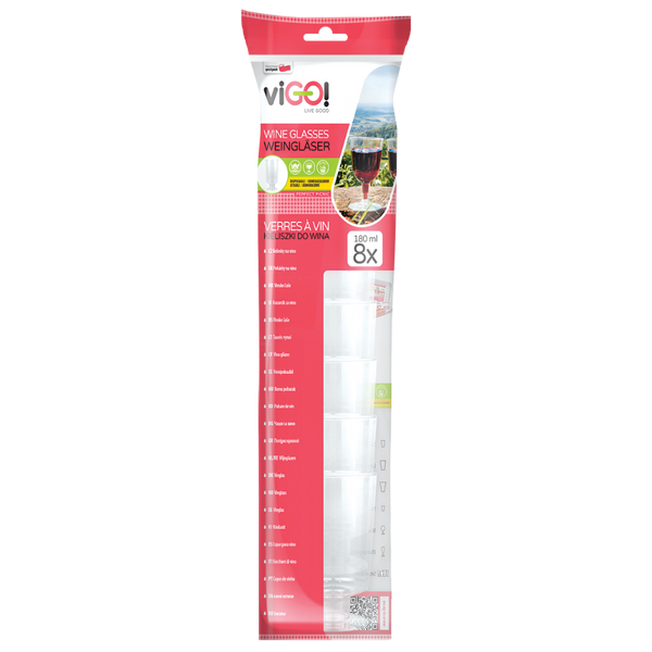 viGO! műanyag boros pohár 180 ml-es - 8 db