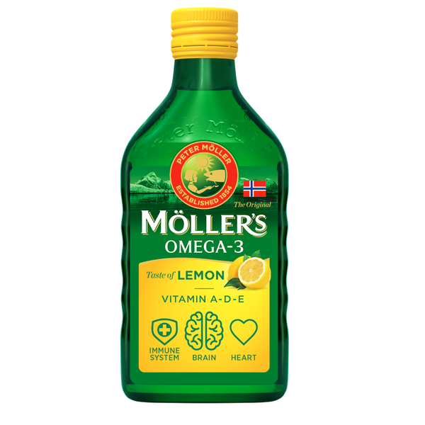 Möller’s étrend-kiegészítő Omega-3 zsírsavakkal, A-, D- és E-vitaminnal citrom ízesítéssel - 250 ml