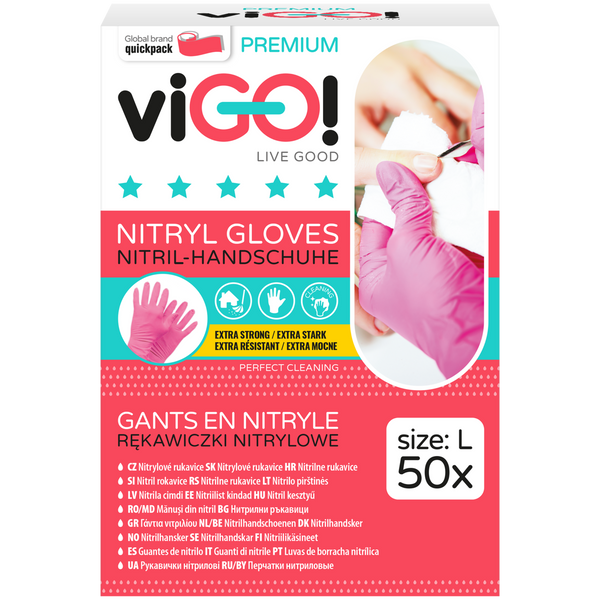 viGO! nitril kesztyű L-es méret /rózsaszín - 50 db