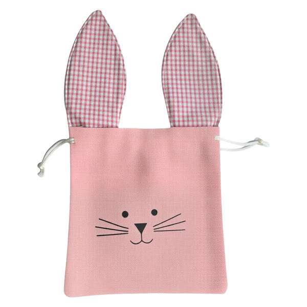 Rózsaszín textil tasak nyúllal - 1 db
