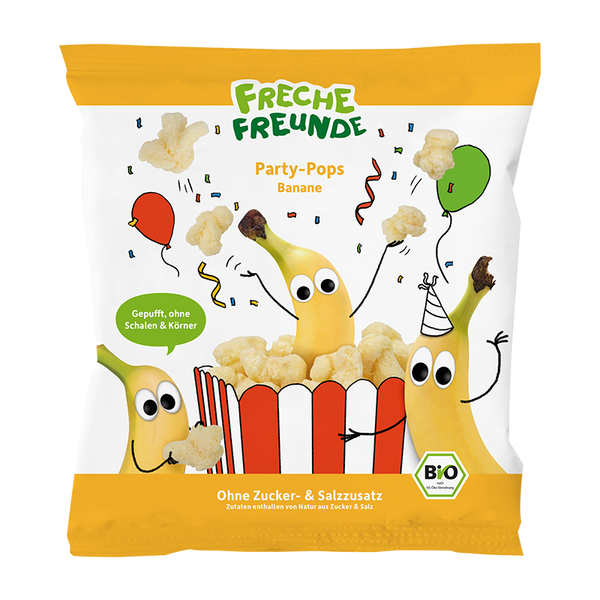 Freche Freunde Bio Party-Pops banános puffasztott rizs és kukorica snack 1 éves kortól - 15 g
