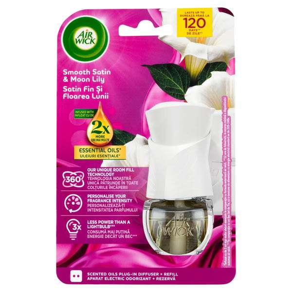Air Wick Smooth Satin&Moon Lily elektromos légfrissítő készülék utántöltővel - 19 ml