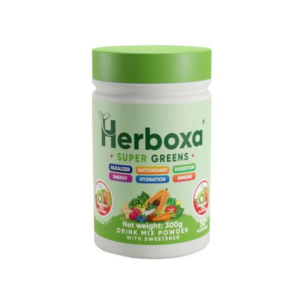 Herboxa Super Greens italpor eper, kiwi ízesítéssel - 300 g