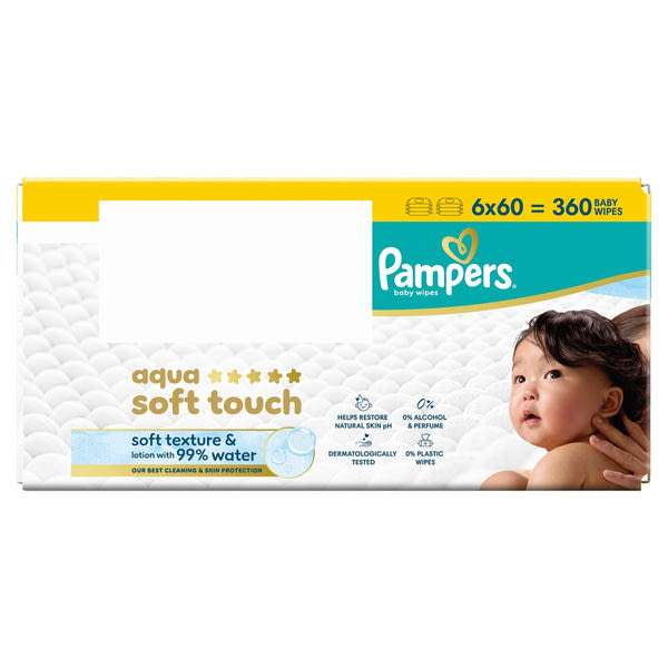 Pampers Aqua Soft Touch nedves törlőkendő 6x60 db - 360 db