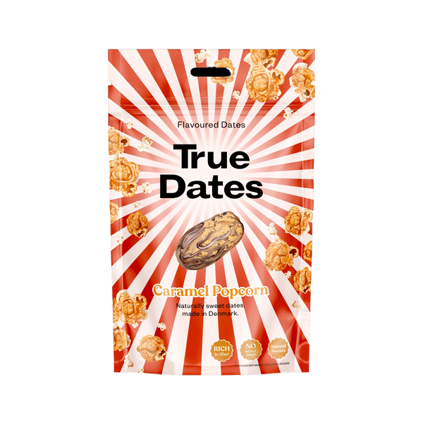 True Dates Caramel Popcorn magnélküli ízesített datolya - 100 g