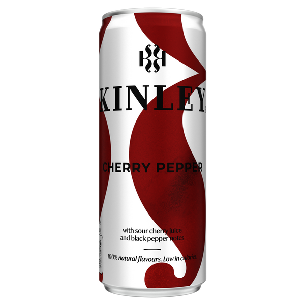 Kinley meggy- és fekete borsízű szénsavas üdítőital cukorral és édesítőszerekkel - 250 ml