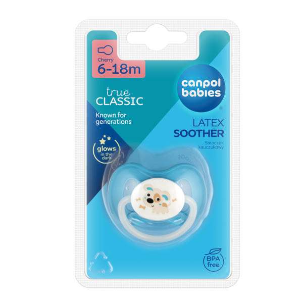 Canpol babies Bunny&Company világító kaucsuk cseresznye alakú cumi 6-18 hónapos korig /kék -1 db