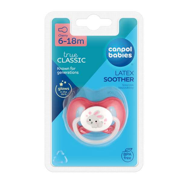 Canpol babies Bunny&Company világító kaucsuk cseresznye alakú cumi 6-18 hónapos korig /rózsaszín - 1 db