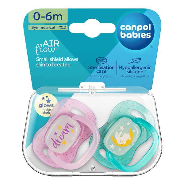 Canpol babies Nightglow világító szilikon szimmetrikus cumi 0-6 hónapos korig - 2 db