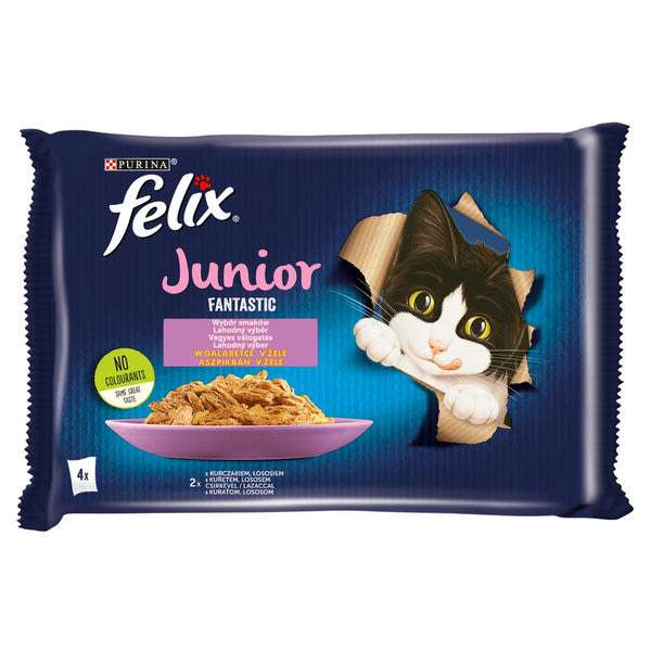 Felix Junior Fanatstic állateledel macskáknak csirkével és lazaccal 4x85 g - 340 g