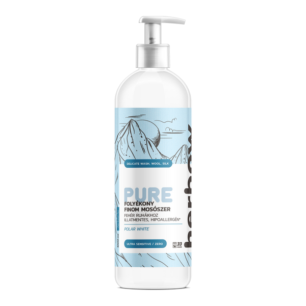 Herbow Pure Polar White  folyékony finom mosószer fehér ruhákhoz , illatmentes - 1000 ml