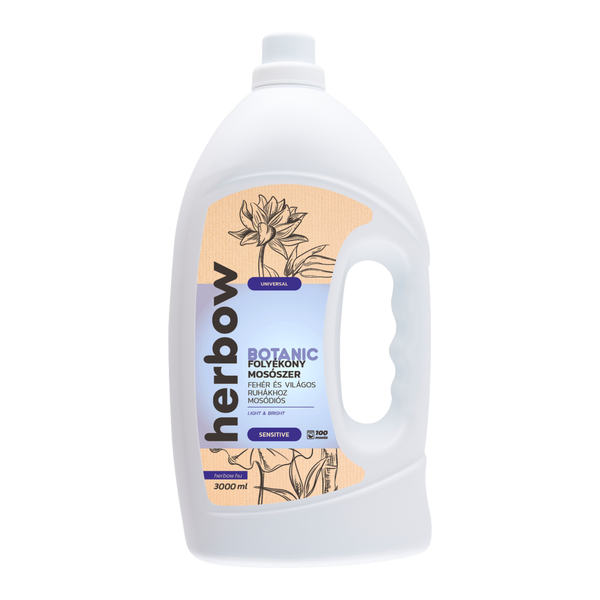 Herbow Botanic Universal Light & Bright mosódiós folyékony mosószer fehér és világos ruhákhoz, Édenkert illattal - 3000 ml