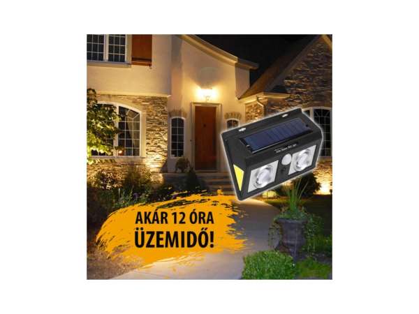 Mozgásérzékelős, Napelemes 2+2 COB LED-es Fali Fény