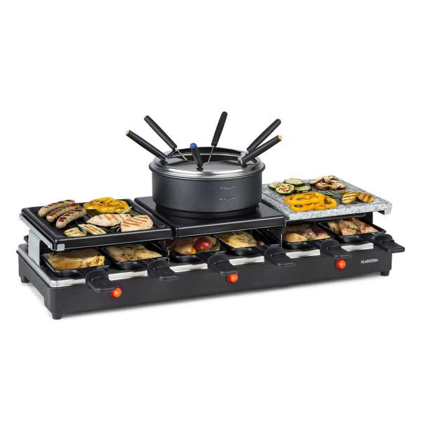 Klarstein Fonduelette XL, 3 az 1-ben raclette grill fonduevel, 1650 W, természetes kő, 12 személyre