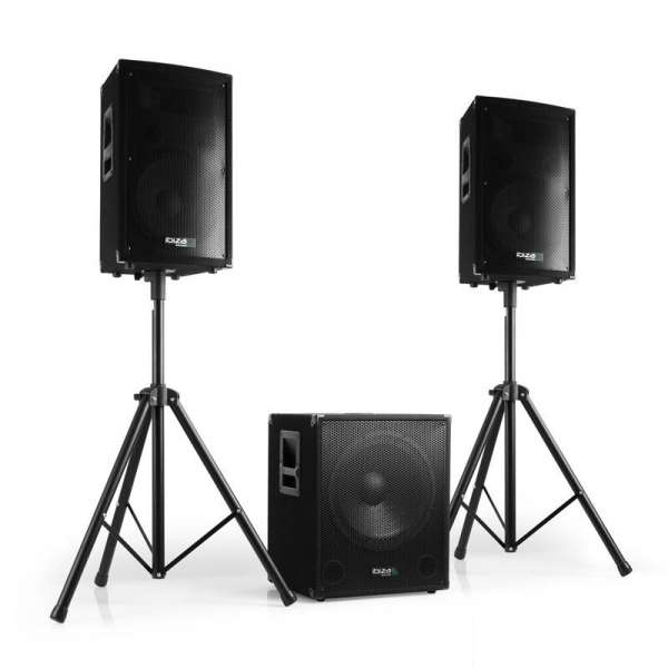 Ibiza 2.1 aktív PA készlet, 1 x subwoofer, 2 x szatellit, 2 x állvány, 800 W