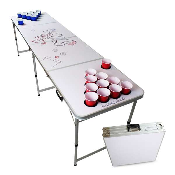 BeerCup Backspin, Beer Pong asztal, szett, fehér, DIY, fogantyúk, labdatartók, 6 labda