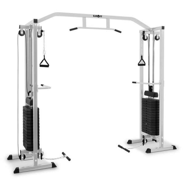 KLARFIT Cablefit edzőtorony, áthidaló, 2 x 77kg, kettő csigával, acél, ezüst