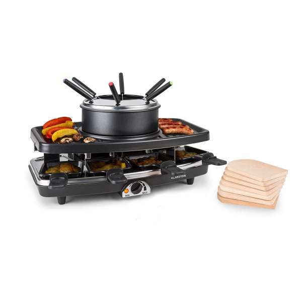 Klarstein Entrecote, 2 az 1-ben raclette grill fonduevel, 1100 W, természetes kő, 8 személyre, alátétek