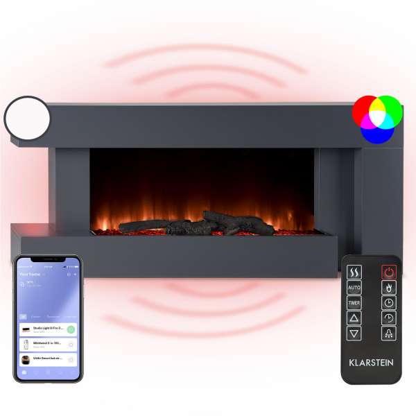 Klarstein Studio Light & Fire 2 Smart, kandalló, 1000/2000 W, MDF, WiFi Control