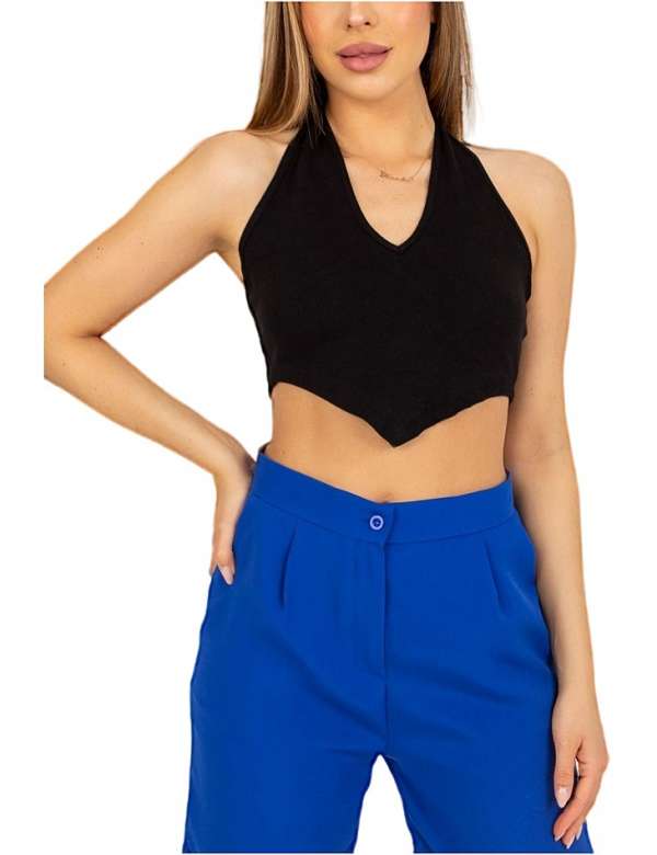 fekete bordás crop top