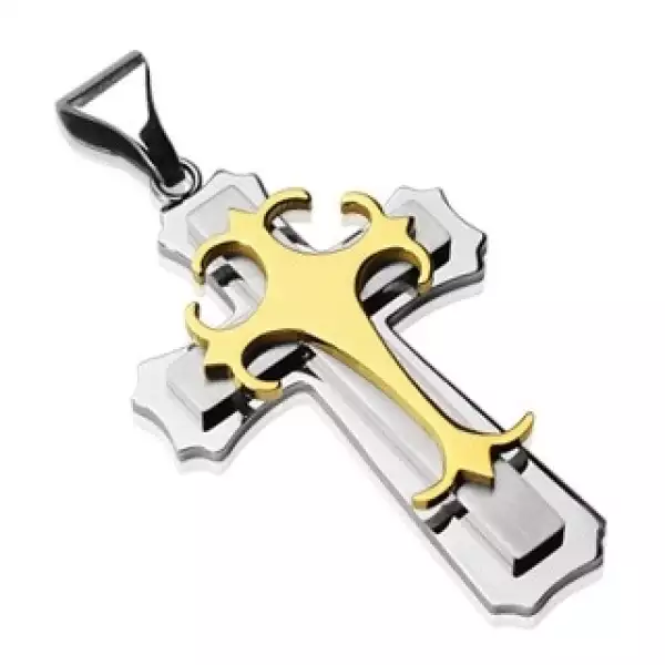 Medál sebészeti acélból - hármas kereszt arany és ezüst színben