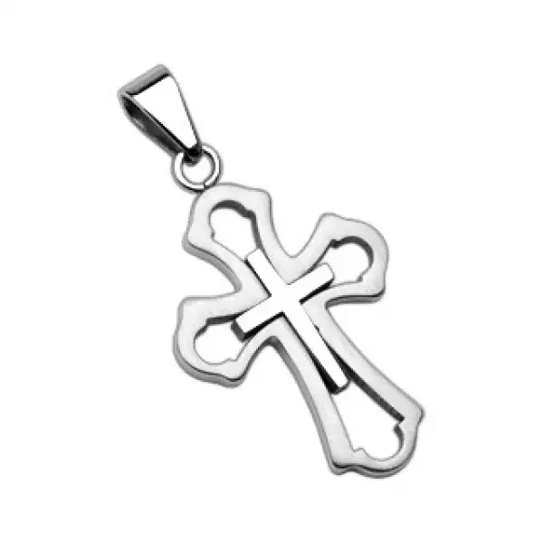 Medál 316L acélból - két kereszt ezüst színben, magas fényesség