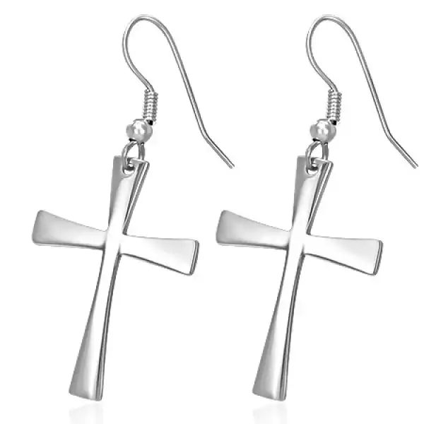 Fülbevaló sebészeti acélból kereszttel, ezüst szín, horgok