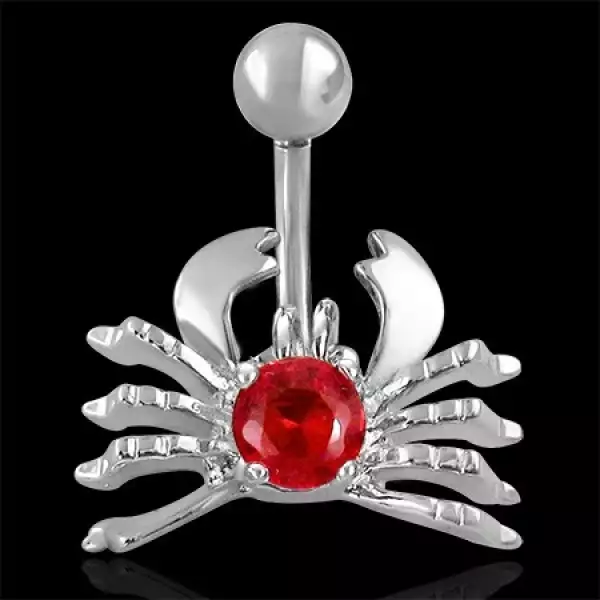 Köldökpiercing - rák, vörös kő