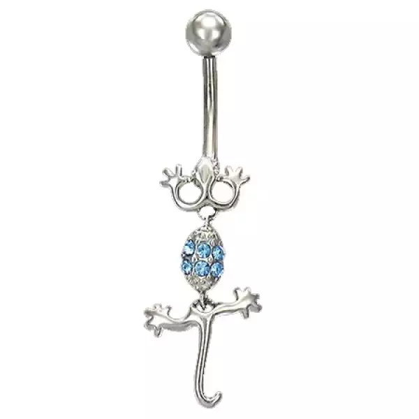 Köldök piercing - gyík világoskék cirkóniával