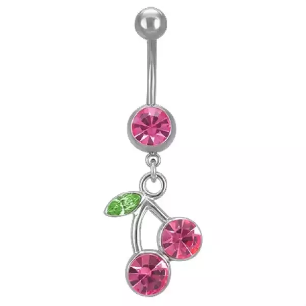 Köldök piercing - cseresznye száron levélkével