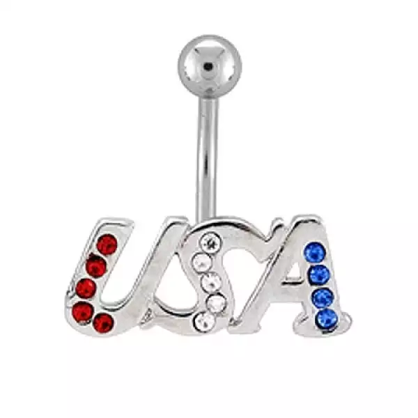 Köldökpiercing - cirkóniákkal kirakott USA felirat