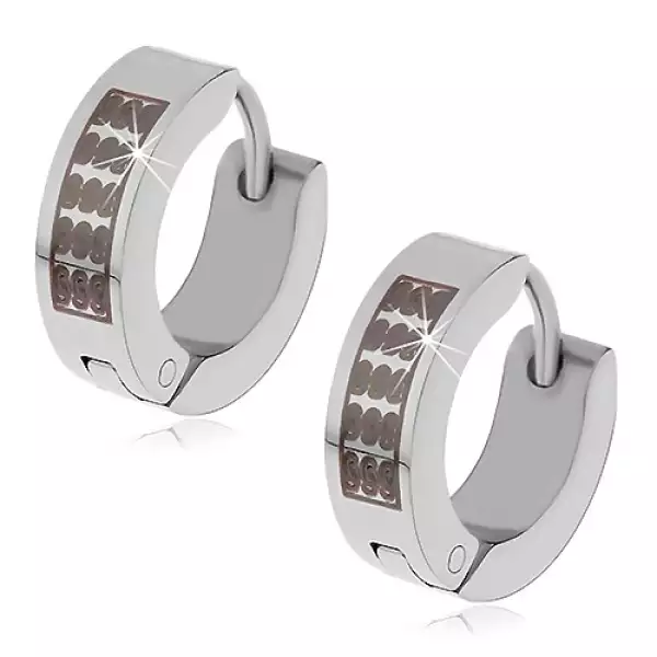 316L acél fülbevaló - karikák ezüst színben fekete S alakú mintával