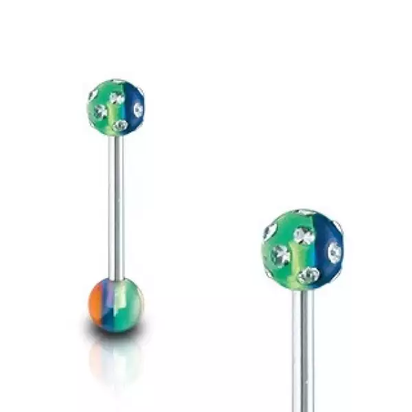 Nyelv piercing -  multicolor, beágyazott tiszta cirkóniák