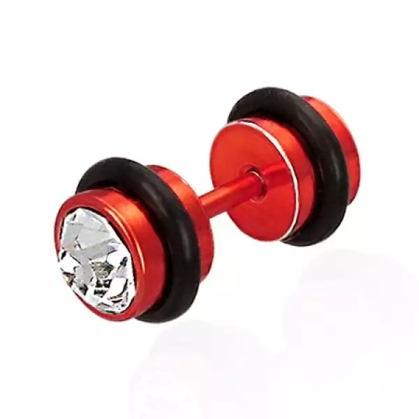 Hamis fültágító - piros felület, tiszta cirkónia