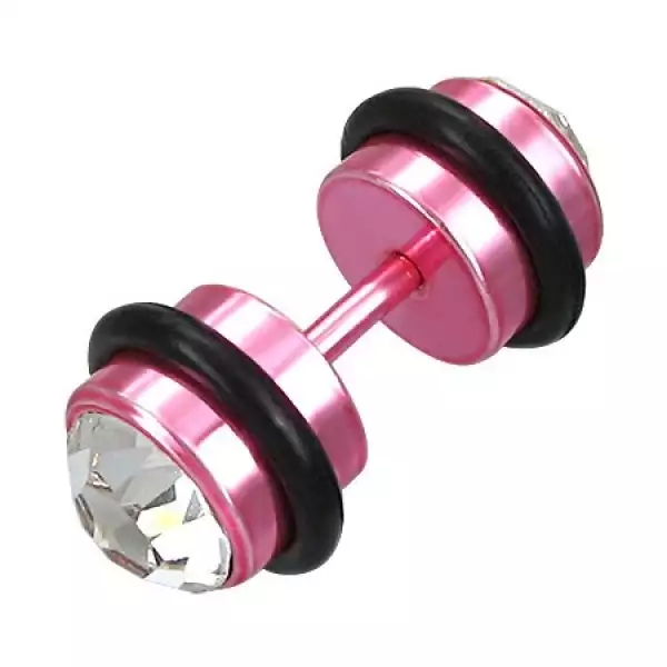 Hamis fültágító - rózsaszín felület, tiszta cirkónia