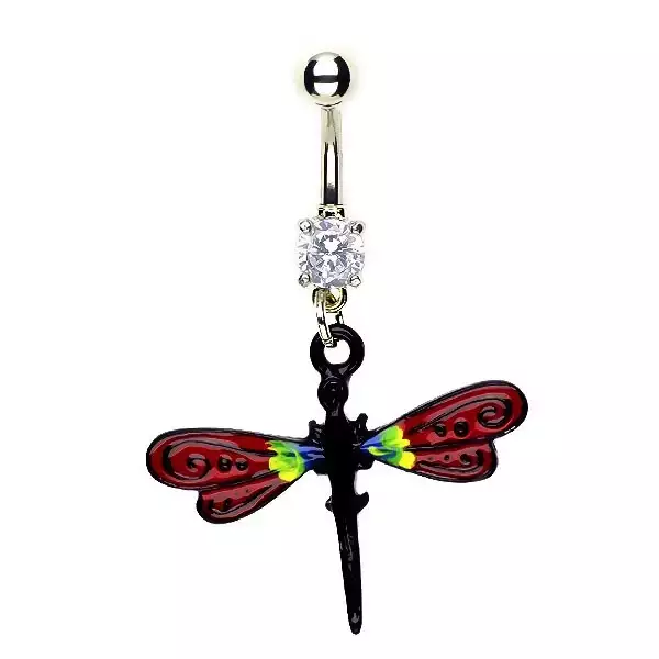 Köldök piercing - szitakötő, piros szárnyak