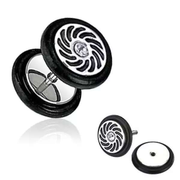 Hamis fül piercing - tiszta cirkónia kő, fekete sugarak